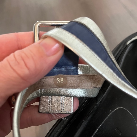 Marni | Summer Camp Fussbett Sandals | Silver/Blue Metallic Leather | Size 7.5 - Picture 9 of 13